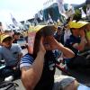 -8월 24일 오후 서울역 광장에서 열린 ‘철도·KTX 민영화 반대 2차 범국민대회’에서 5천여 명의 철도노동자들이 함성을 지르고 있다.