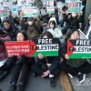 -1월 13일 오후 팔레스타인인들과 연대를 1.13 국제 행동의 날 집회가 서울 주한이스라엘 대사관 인근에서 열리고 있다.