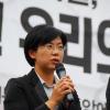 -2009년 9월 26일 용산참사 해결을 위한 집회에서 민주노동당 이정희 의원이 연설을 하고 있다