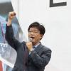 -2009년 6월 13일 서울 여의도 산업은행 앞에서 열린 화물- 쌍용차 투쟁승리 민주노총 결의대회에서 최상재 언론노조 위원장이 연대발언을 하고 있다.