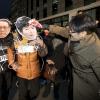 -12월 8일 오후 여의도 새누리 당사에서 열린 ‘언론노조 총력투쟁 결의대회’에서 언론 노동자들이 ‘박근혜와 언론부역자 구속’을 요구하며 퍼포먼스를 하고 있다. 