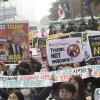 -11월 8일 오전 10시 국회 앞 NO 트럼프 공동행동 주최로 ‘트럼프 국회 연설 규탄’ 집회가 열리고 있다