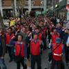 -탠디 제화 노동자들의 파업투쟁 승리 보고이자 전체 제화 노동자들의 노동조건 개선을 요구하는 ‘제화 노동자 총궐기대회’가 5월 11일 오후 성수역 앞에서 열리고 있다.  
