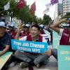 -‘강제노동 15년, 사업장 이동 자유・노동허가제 쟁취 이주노동자 대회’가 8월 18일 오후 서울 파이낸스센터 앞에서 열리고 있다.