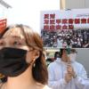 -기자회견에 참가한 대학생들이 중국의 홍콩 국가보안법 제정을 반대하고 있다.