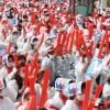 -파업 8일차인 고대의료원지부 노동자들이 고대의료원 안암병원에서 ‘현장노동실태 증언대회’를 열고 있다.