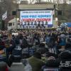 -전국에서 모인 CJ대한통운 택배 노동자들이 1월 20일 경기도 군포복합물류센터에서 전국확대총력투쟁 결의대회를 열고 있다.