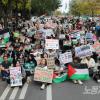 -11월 4일 오후 주한 이스라엘 대사관 인근에서 열린 이스라엘 규탄, 팔레스타인 연대 집회와 행진에 모인 참가자들이 구호를 외치고 있다.